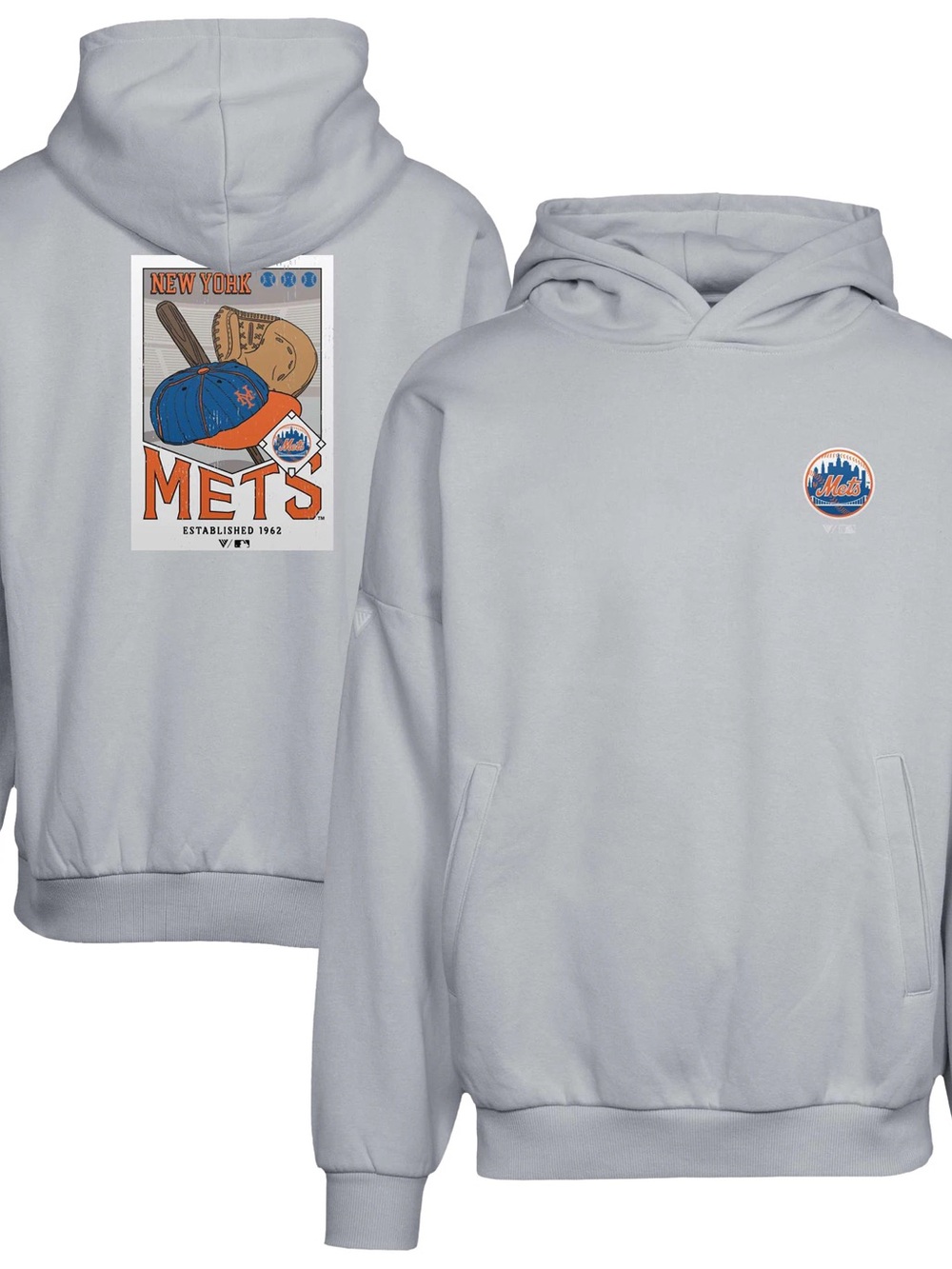 New York Mets Light Gray Pullover Hoodie